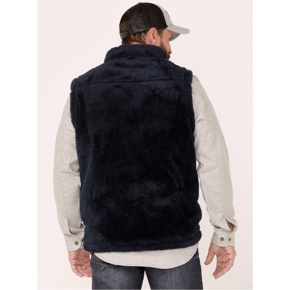 MOONSHINE SPIRIT • Men’s Navy Blue Kern Valley Fur Zip-Front Fleece Vest - Picture 3 of 7